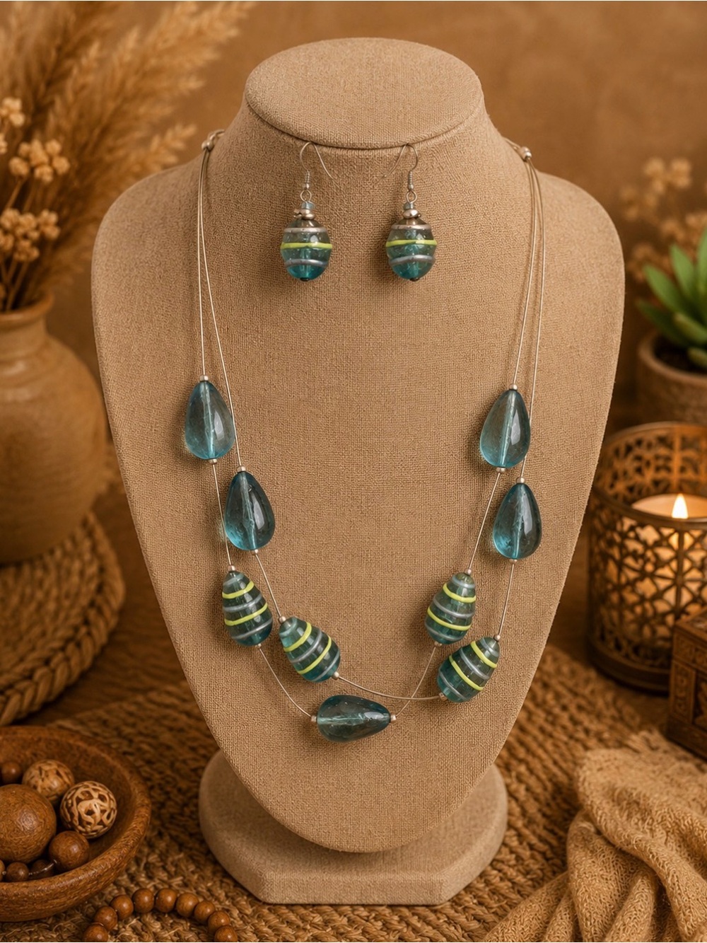 Fashion wired beaded necklace and Earring set